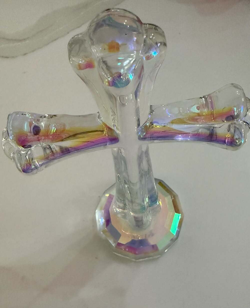 Oleg Cassini Iridescent Crystal Faceted Standing Cross Figurine